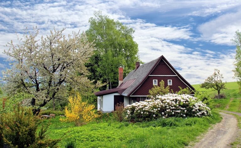 Jardin de cottage anglais avec massifs de fleurs